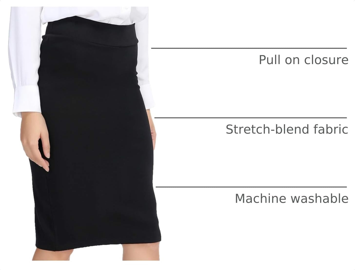 Women'S Elastic Waist Stretch Bodycon Midi Pencil Skirt