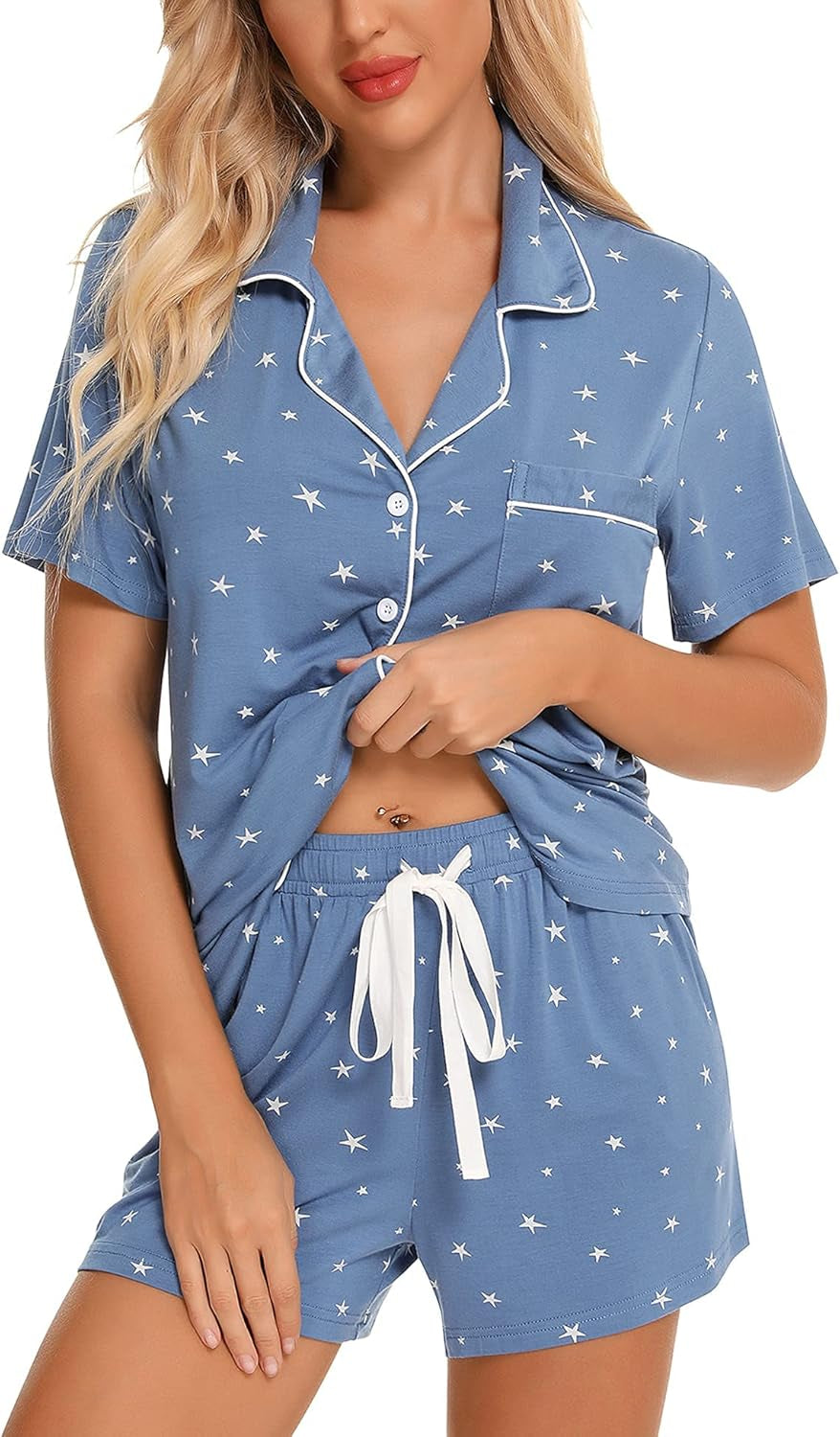 Womens Pajamas Set Short Sleeve Button down Sleepwear 2 Piece Pjs