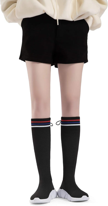 Womens Knee High Boots High Top Shoes for Girls Comfortable Slip-On Sock Sneakers