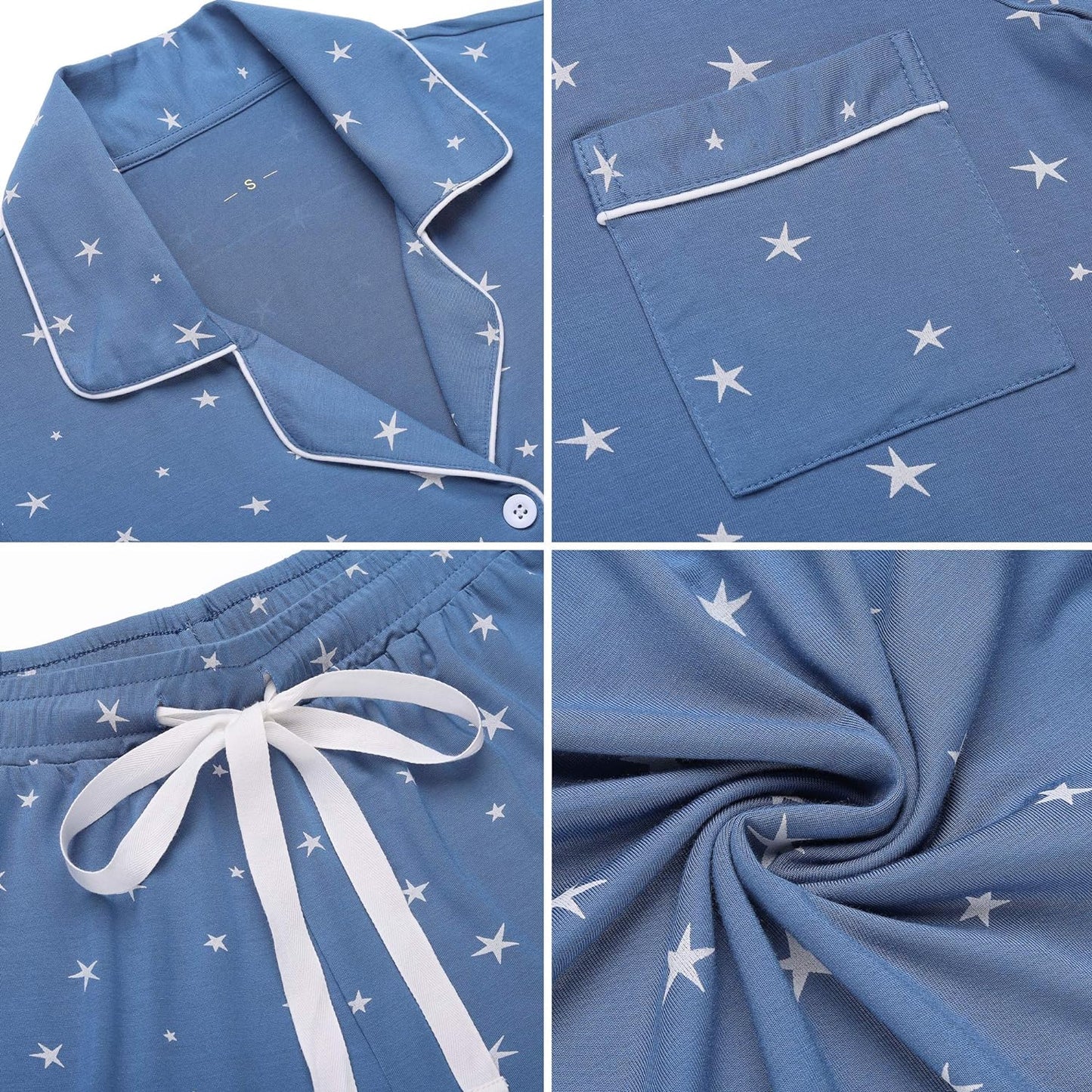 Womens Pajamas Set Short Sleeve Button down Sleepwear 2 Piece Pjs