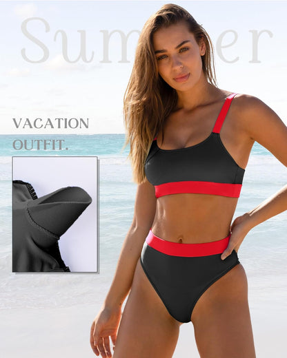 Women High Waisted Bikini Sets Two Piece Sporty Swimsuit Modest