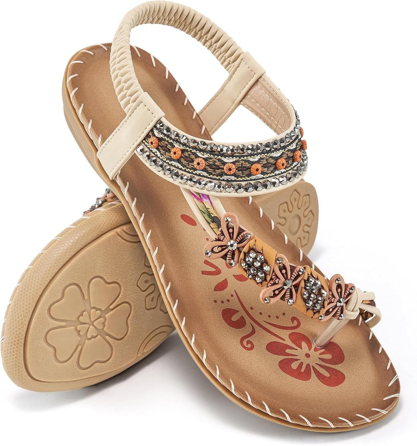 Flat Sandals for Women Summer: Casual Boho Beaded Toe Ring Dress Shoes - Comfortable Vacation Daily Walking Shoes - Miki Guru Store US