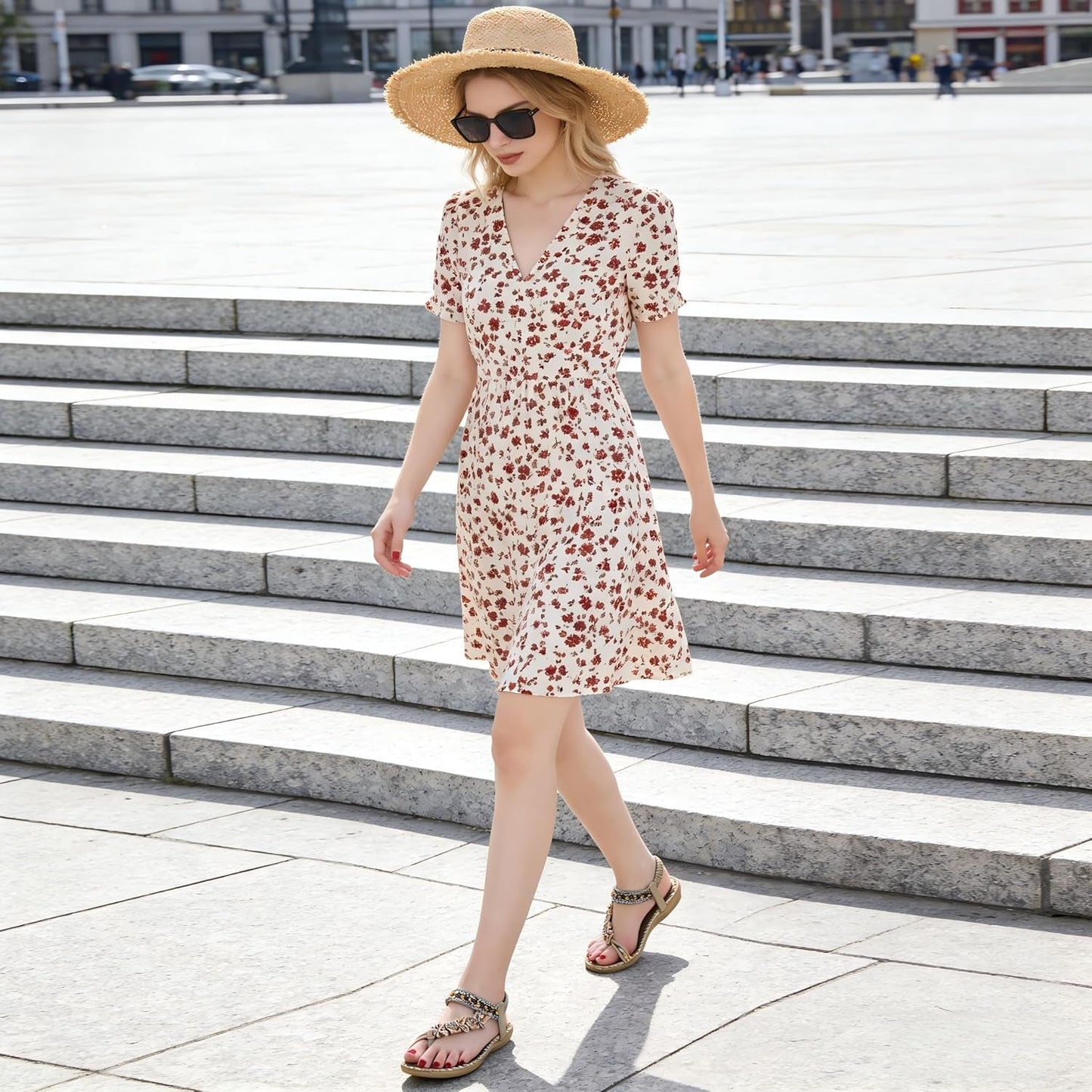 Flat Sandals for Women Summer: Casual Boho Beaded Toe Ring Dress Shoes - Comfortable Vacation Daily Walking Shoes - Miki Guru Store US