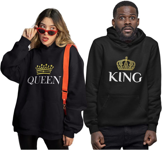 King Queen Matching Couple Hoodie Set His Hers Valentine'S Day - Miki Guru Store US