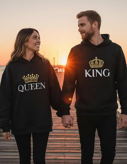 King Queen Matching Couple Hoodie Set His Hers Valentine'S Day - Miki Guru Store US