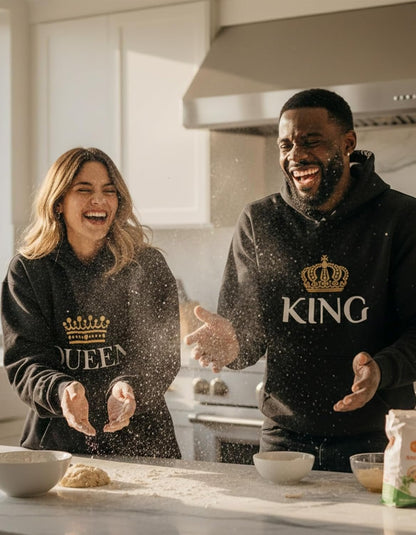 King Queen Matching Couple Hoodie Set His Hers Valentine'S Day - Miki Guru Store US