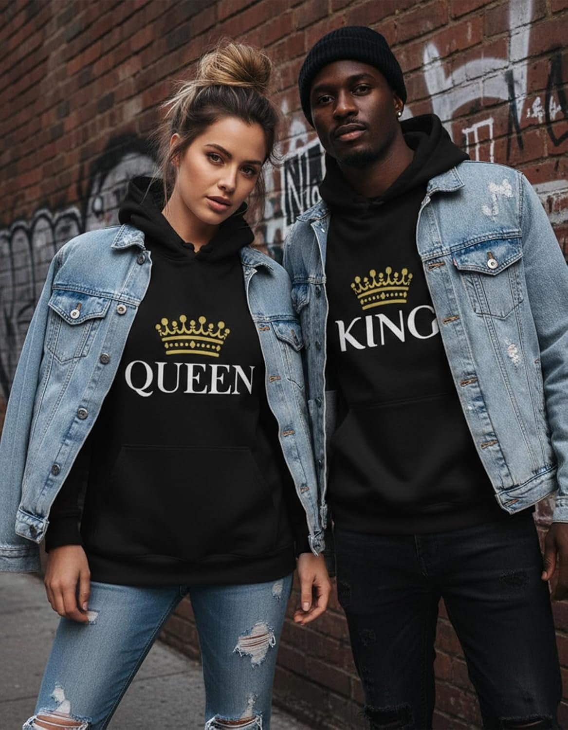 King Queen Matching Couple Hoodie Set His Hers Valentine'S Day - Miki Guru Store US