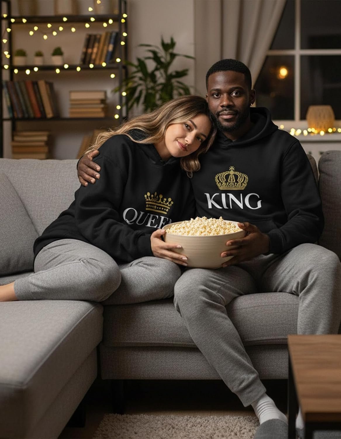King Queen Matching Couple Hoodie Set His Hers Valentine'S Day - Miki Guru Store US