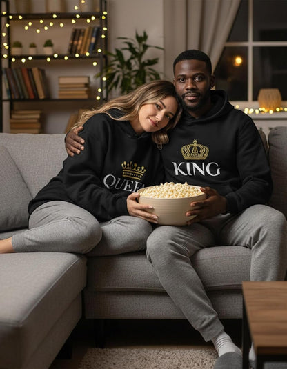 King Queen Matching Couple Hoodie Set His Hers Valentine'S Day - Miki Guru Store US