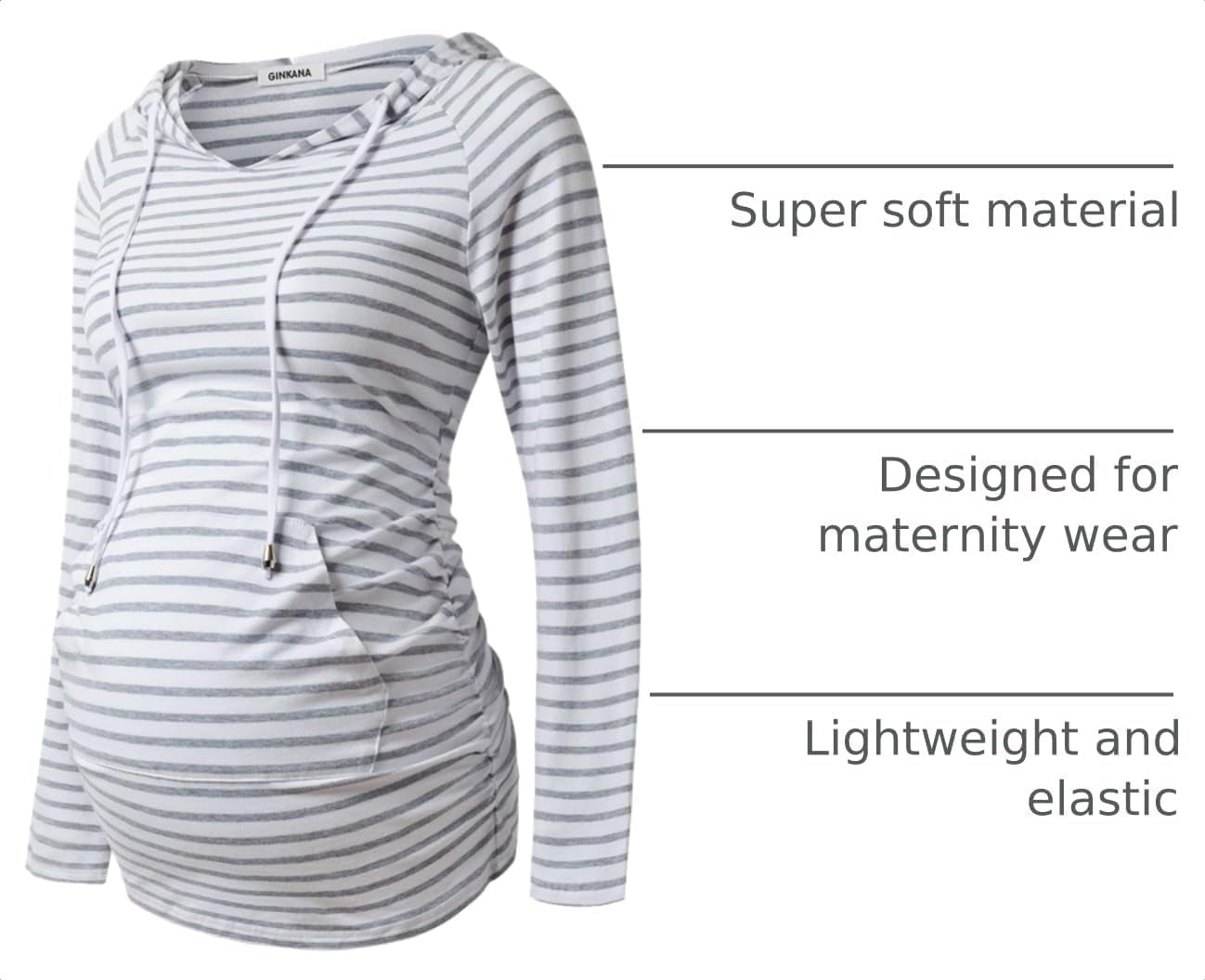 Maternity Hoodie Long Sleeves Shirts Casual Maternity Top Pregnancy Sweatshirt Casual Clothes - Miki Guru Store US