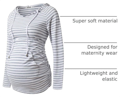 Maternity Hoodie Long Sleeves Shirts Casual Maternity Top Pregnancy Sweatshirt Casual Clothes - Miki Guru Store US