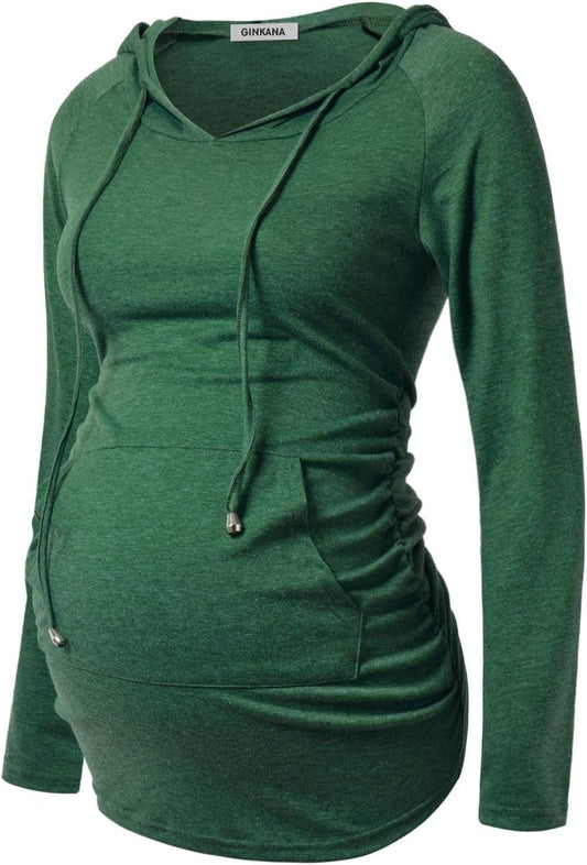 Maternity Hoodie Long Sleeves Shirts Casual Maternity Top Pregnancy Sweatshirt Casual Clothes - Miki Guru Store US