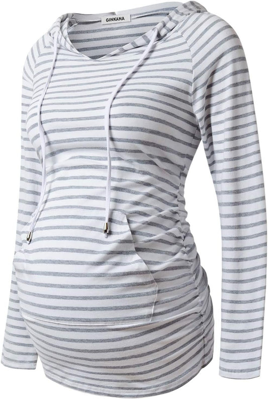 Maternity Hoodie Long Sleeves Shirts Casual Maternity Top Pregnancy Sweatshirt Casual Clothes - Miki Guru Store US