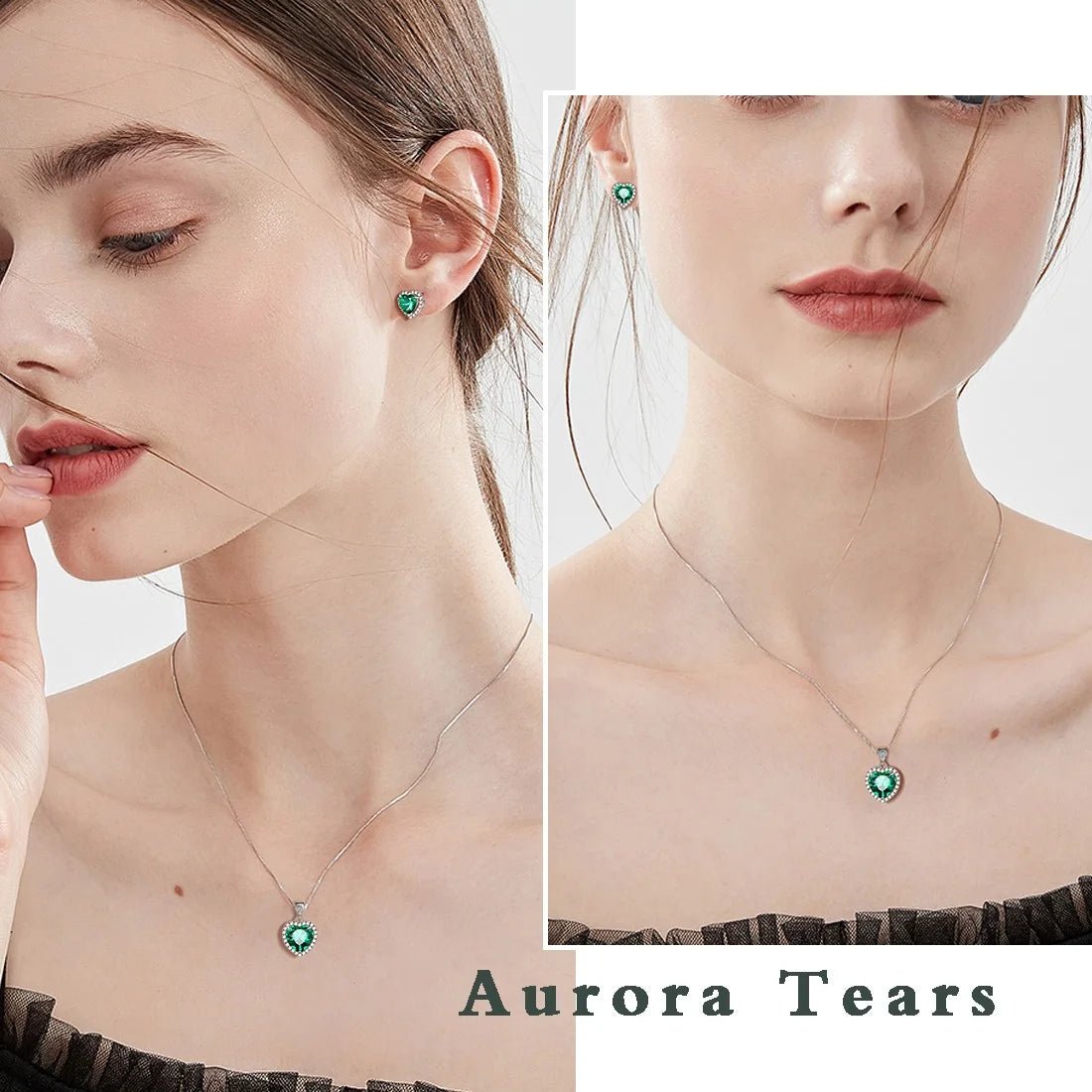 May Birthstone Jewelry Sets for Women, Green Heart Jewelry Set Emerald Necklace Earrings 925 Sterling Silver Fine Jewelry Birthday Mother'S Day Gifts - Miki Guru Store US