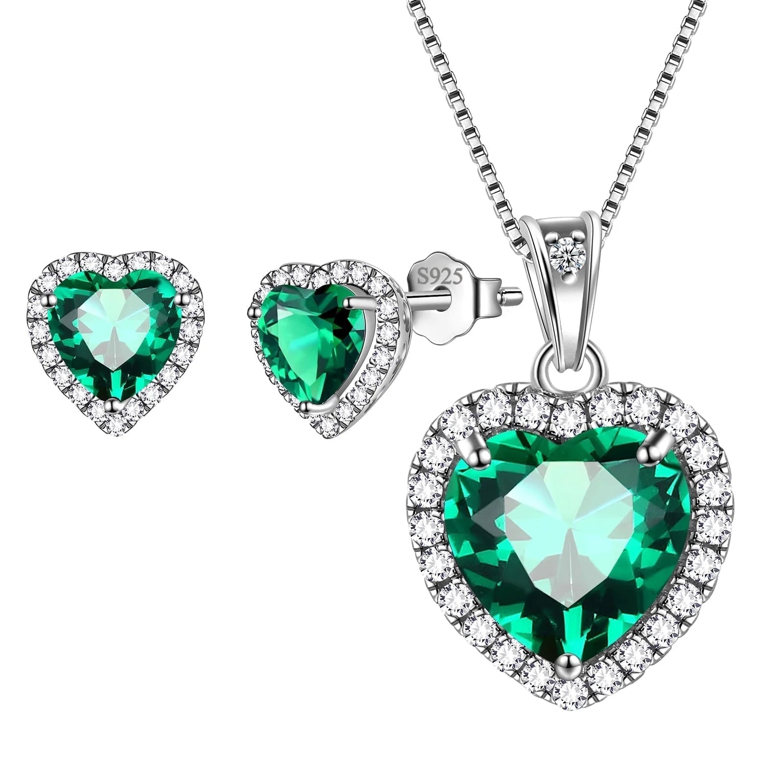 May Birthstone Jewelry Sets for Women, Green Heart Jewelry Set Emerald Necklace Earrings 925 Sterling Silver Fine Jewelry Birthday Mother'S Day Gifts - Miki Guru Store US