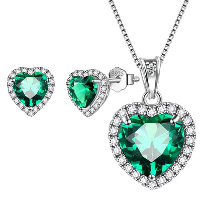 May Birthstone Jewelry Sets for Women, Green Heart Jewelry Set Emerald Necklace Earrings 925 Sterling Silver Fine Jewelry Birthday Mother'S Day Gifts - Miki Guru Store US