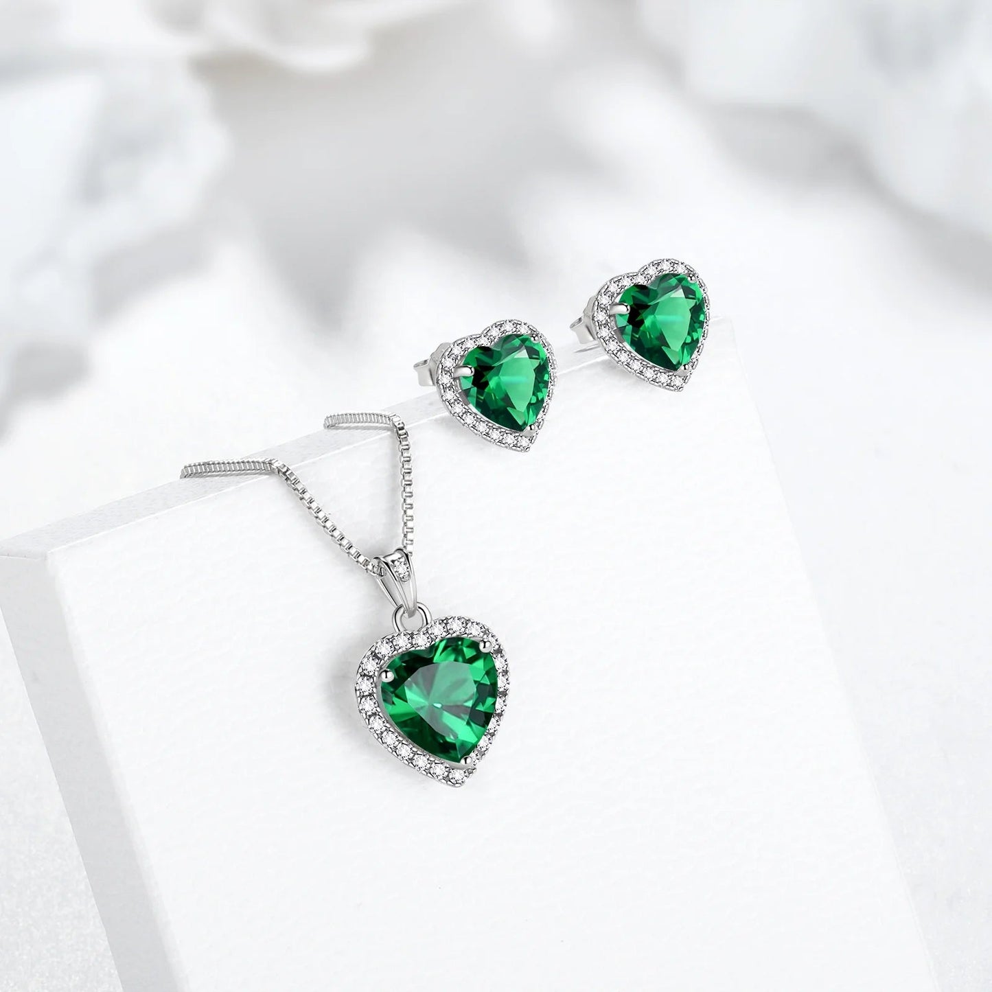 May Birthstone Jewelry Sets for Women, Green Heart Jewelry Set Emerald Necklace Earrings 925 Sterling Silver Fine Jewelry Birthday Mother'S Day Gifts - Miki Guru Store US
