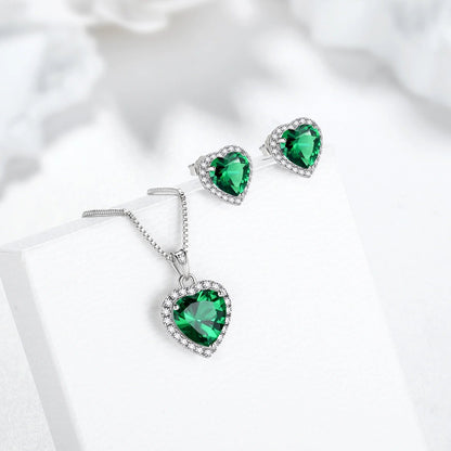 May Birthstone Jewelry Sets for Women, Green Heart Jewelry Set Emerald Necklace Earrings 925 Sterling Silver Fine Jewelry Birthday Mother'S Day Gifts - Miki Guru Store US