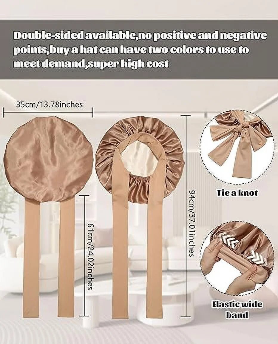 Satin Bonnet Silk Bonnet for Sleeping Silk Sleep Cap Double Layer Hair Bonnet with Elastic Tie Band - Miki Guru Store US
