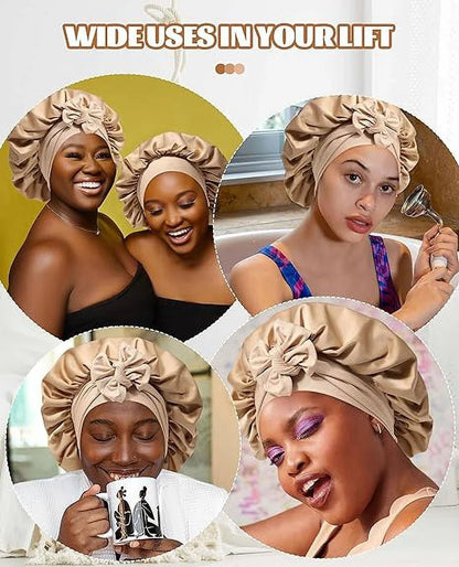 Satin Bonnet Silk Bonnet for Sleeping Silk Sleep Cap Double Layer Hair Bonnet with Elastic Tie Band - Miki Guru Store US