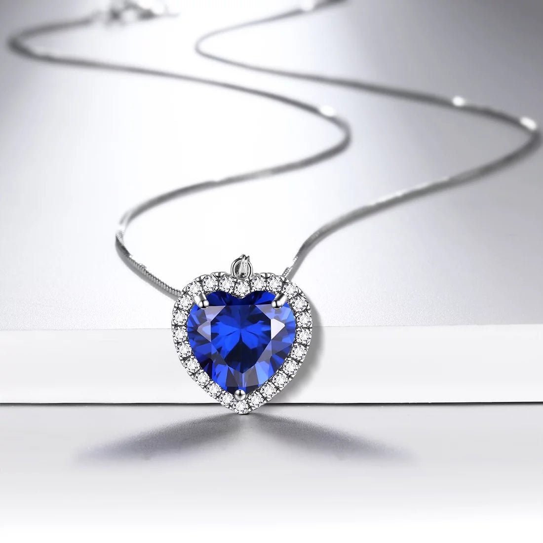 September Birthstone Necklace Women Blue Heart Necklace Sapphire Crystal CZ 925 Sterling Silver Pendant Jewelry Birthday Mother'S Day Gifts - Miki Guru Store US