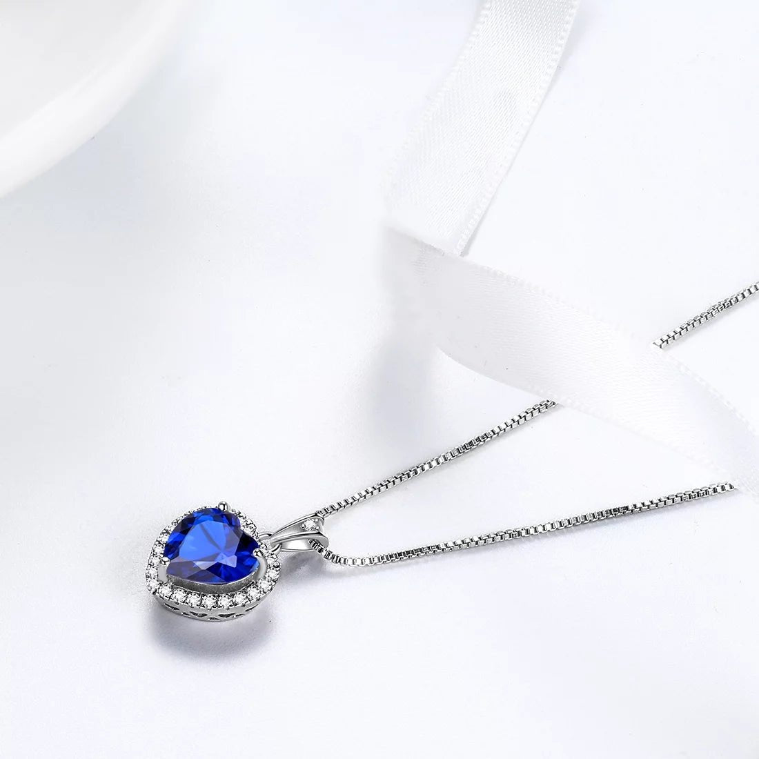 September Birthstone Necklace Women Blue Heart Necklace Sapphire Crystal CZ 925 Sterling Silver Pendant Jewelry Birthday Mother'S Day Gifts - Miki Guru Store US