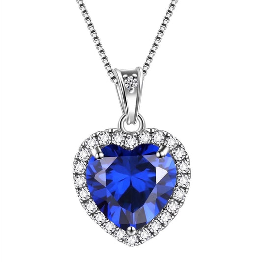 September Birthstone Necklace Women Blue Heart Necklace Sapphire Crystal CZ 925 Sterling Silver Pendant Jewelry Birthday Mother'S Day Gifts - Miki Guru Store US