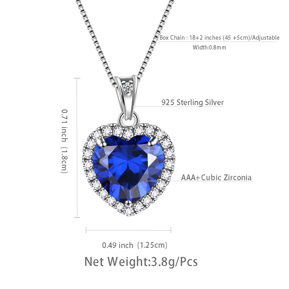 September Birthstone Necklace Women Blue Heart Necklace Sapphire Crystal CZ 925 Sterling Silver Pendant Jewelry Birthday Mother'S Day Gifts - Miki Guru Store US