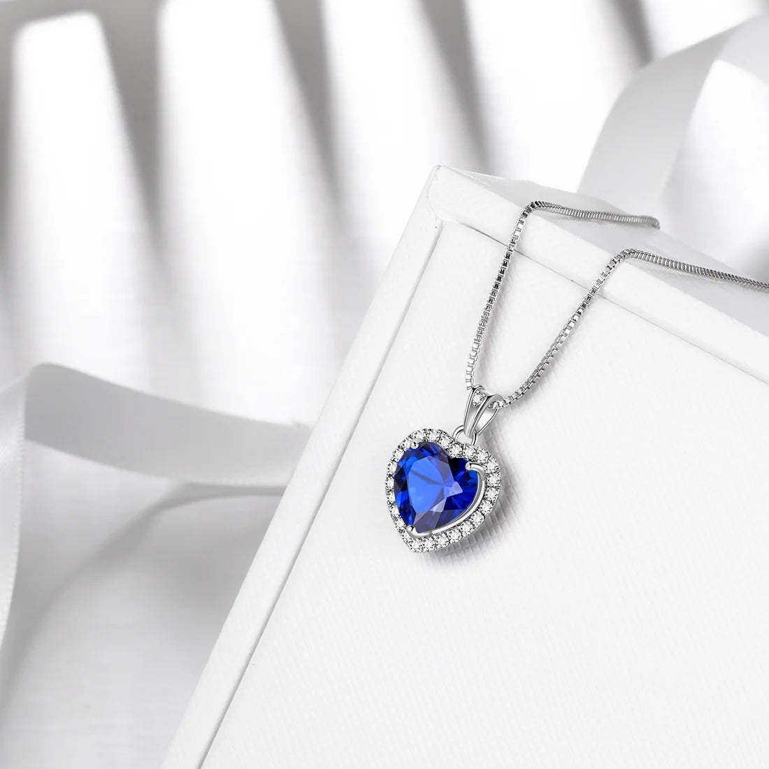 September Birthstone Necklace Women Blue Heart Necklace Sapphire Crystal CZ 925 Sterling Silver Pendant Jewelry Birthday Mother'S Day Gifts - Miki Guru Store US