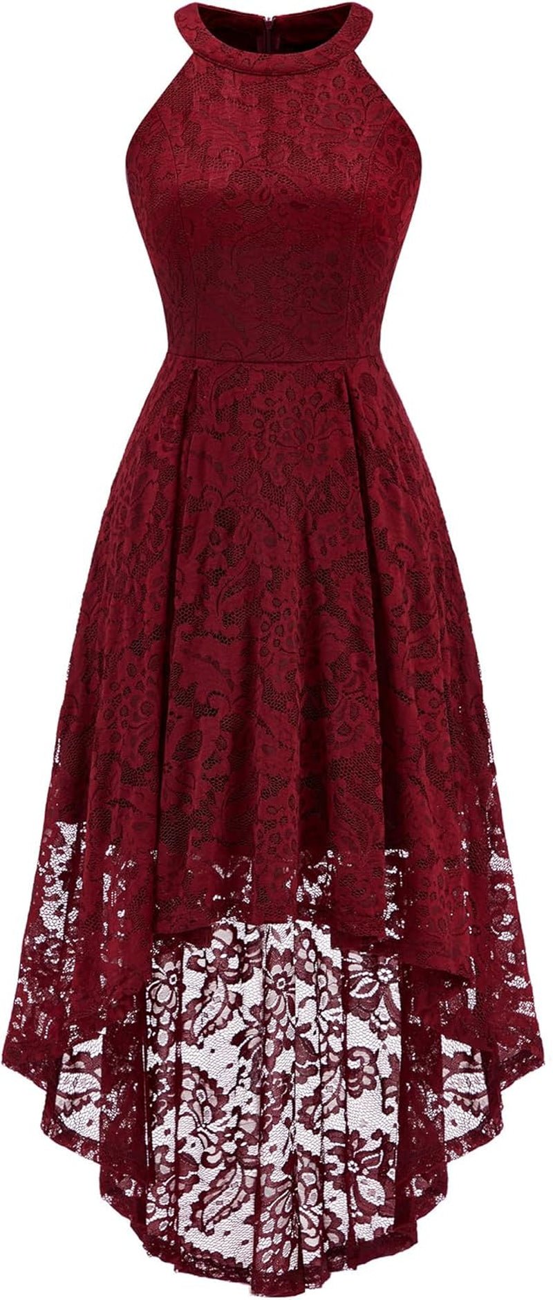 Women Halter Lace Hi Lo Wedding Guest Cocktail Formal Dress - Miki Guru Store US