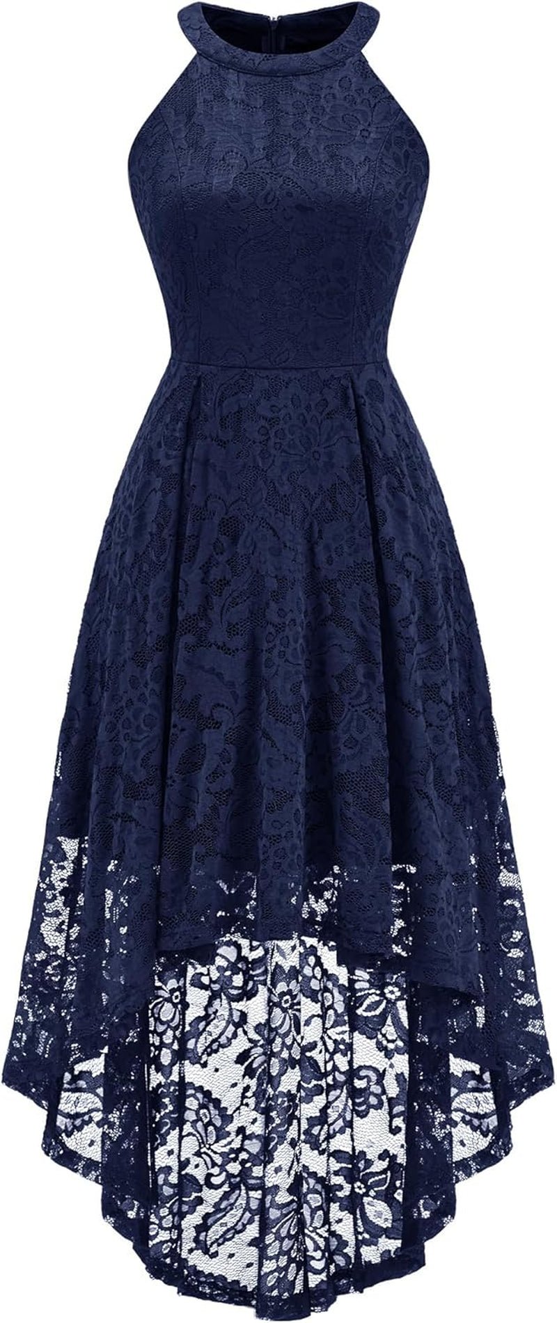 Women Halter Lace Hi Lo Wedding Guest Cocktail Formal Dress - Miki Guru Store US