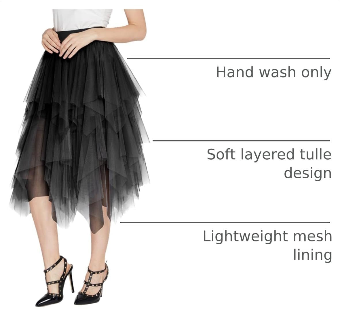 Women'S A-Line Mesh Tutu Skirt Fluffy Layered Tulle Midi Long Skirts with Elastic Waist - Miki Guru Store US