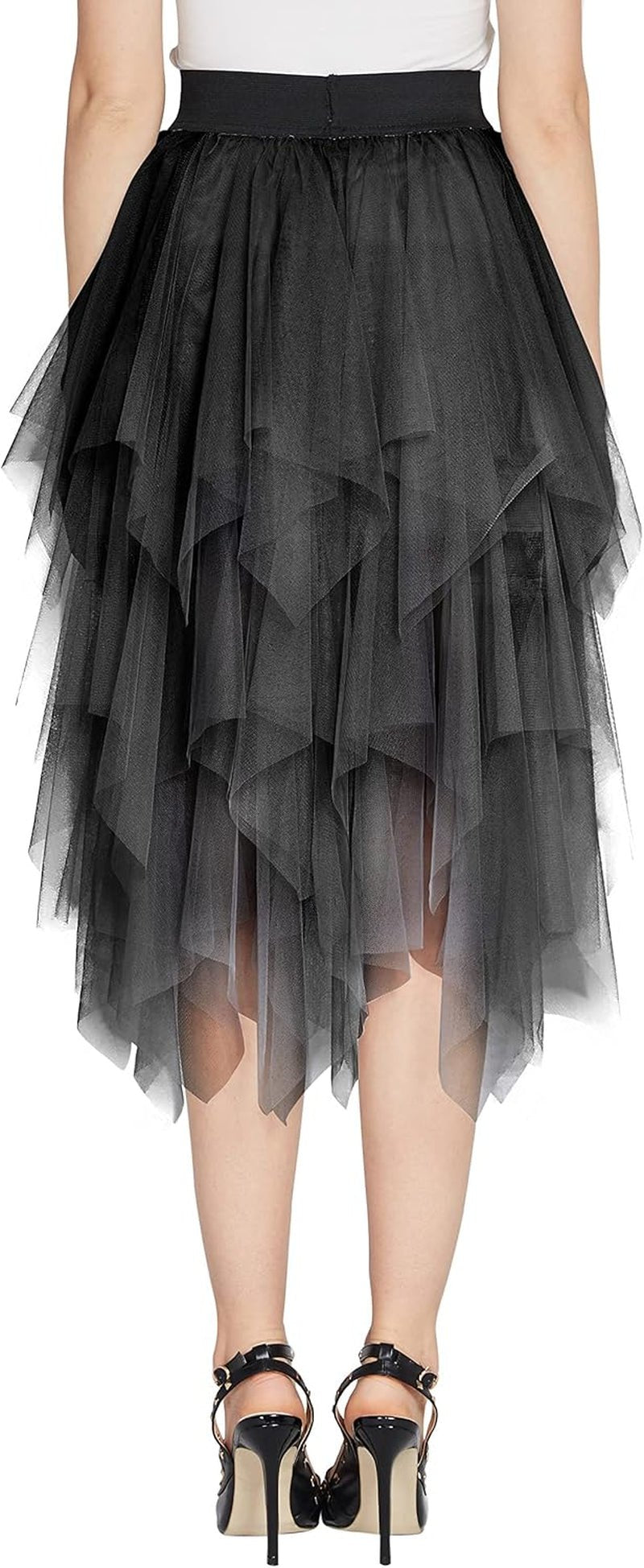 Women'S A-Line Mesh Tutu Skirt Fluffy Layered Tulle Midi Long Skirts with Elastic Waist - Miki Guru Store US