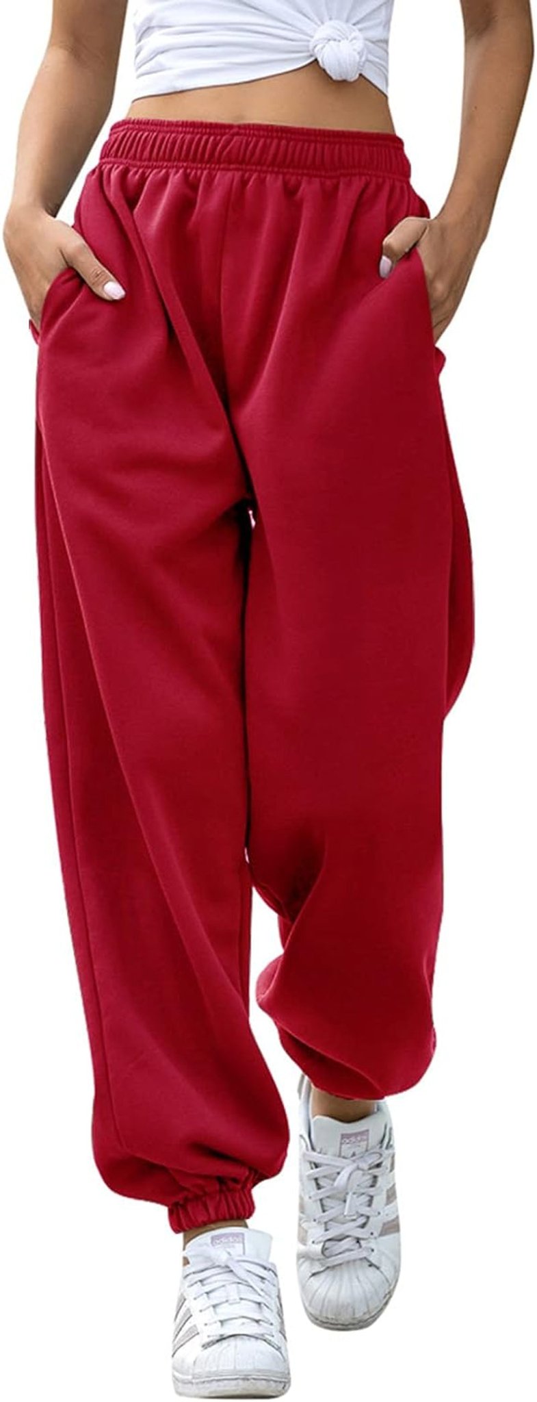 Women'S Baggy Sweatpants High Waisted Fleece Cotton Sweat Pants - Miki Guru Store US
