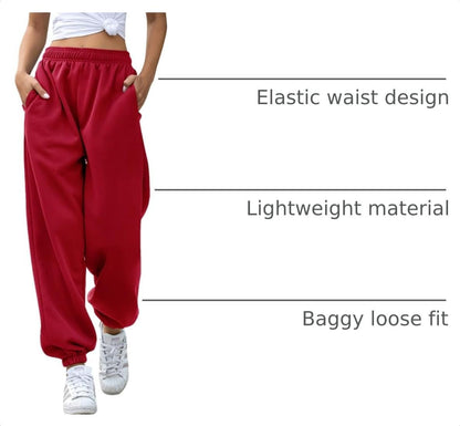 Women'S Baggy Sweatpants High Waisted Fleece Cotton Sweat Pants - Miki Guru Store US