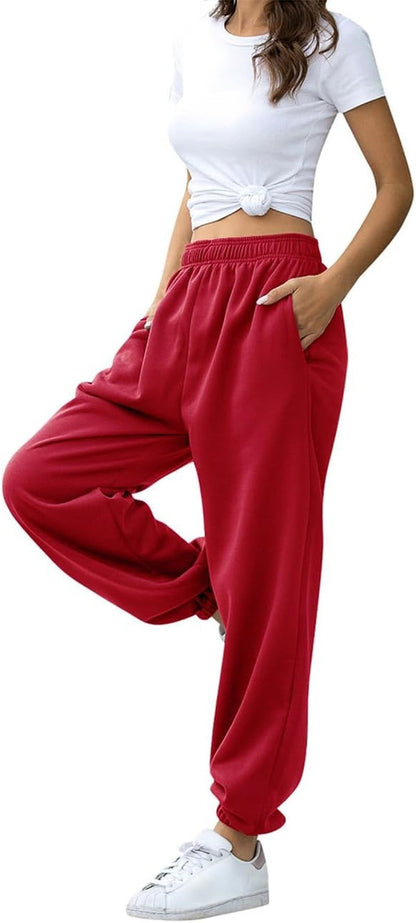 Women'S Baggy Sweatpants High Waisted Fleece Cotton Sweat Pants - Miki Guru Store US