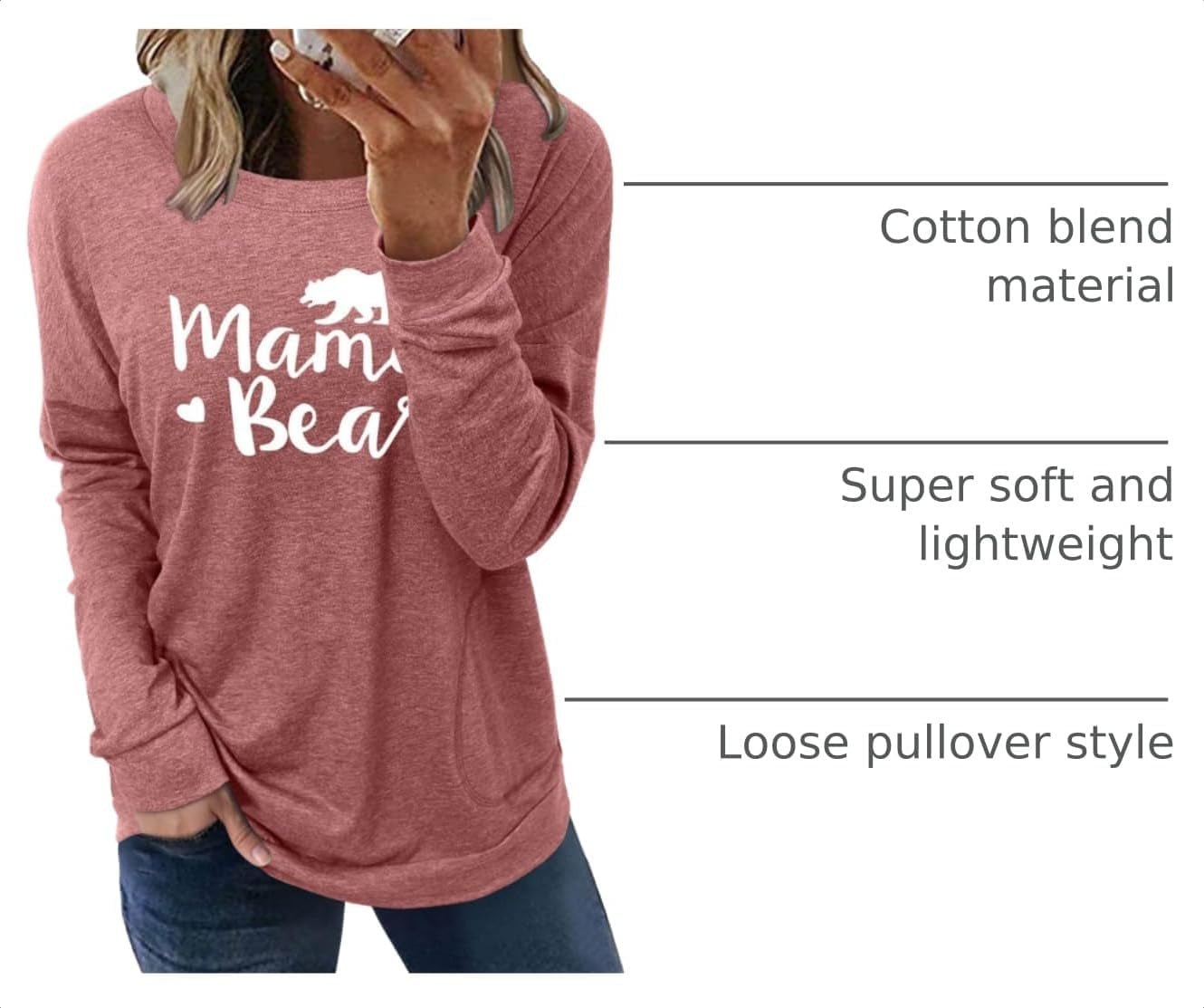 Womens Crewneck Sweatshirt Casual Loose Fit Tops Long Sleeve Shirts - Miki Guru Store US