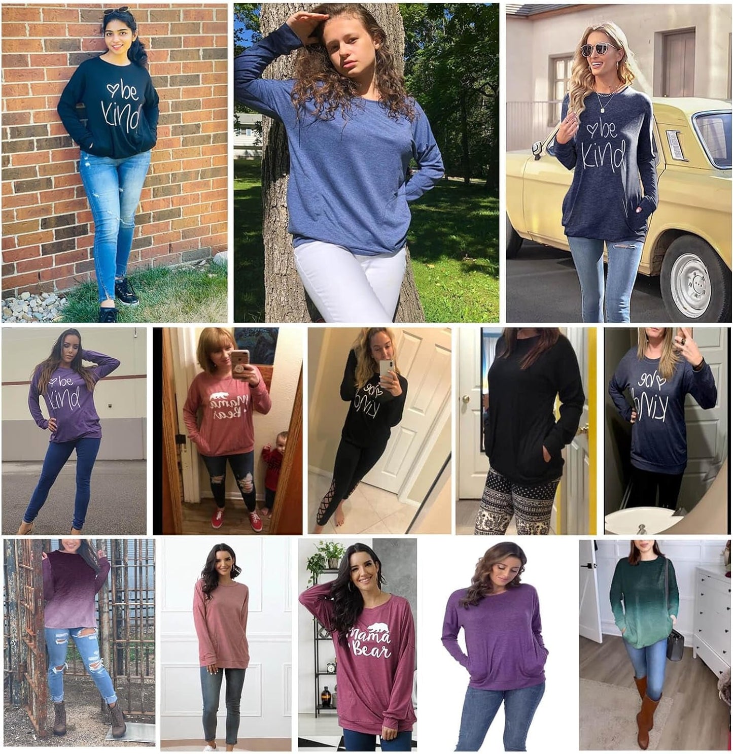 Womens Crewneck Sweatshirt Casual Loose Fit Tops Long Sleeve Shirts - Miki Guru Store US
