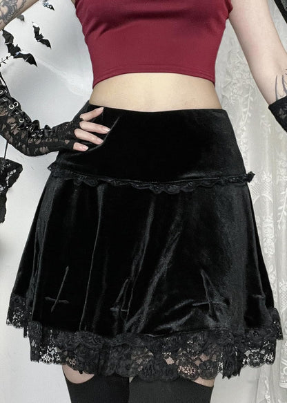 Womens Gothic Mini Skirts Punk Grunge Velvet Skirts High Waist Emo Skirt Mall Goth Alt Harajuku Skirt - Miki Guru Store US