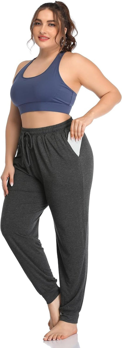 Women'S plus Size Casual Lounge Yoga Pants Comfy Relaxed Joggers Pants Drawstring with Pockets - Miki Guru Store US