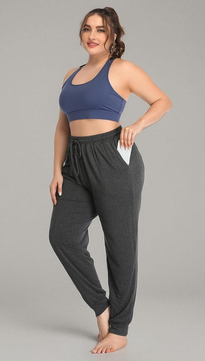 Women'S plus Size Casual Lounge Yoga Pants Comfy Relaxed Joggers Pants Drawstring with Pockets - Miki Guru Store US