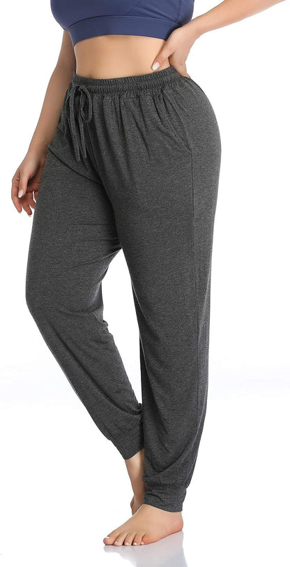 Women'S plus Size Casual Lounge Yoga Pants Comfy Relaxed Joggers Pants Drawstring with Pockets - Miki Guru Store US