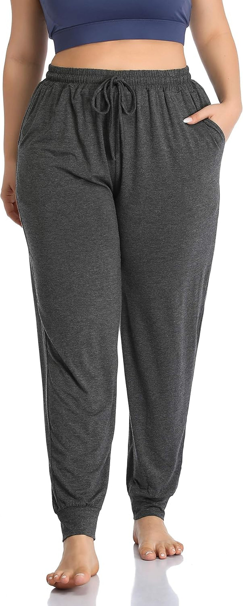 Women'S plus Size Casual Lounge Yoga Pants Comfy Relaxed Joggers Pants Drawstring with Pockets - Miki Guru Store US
