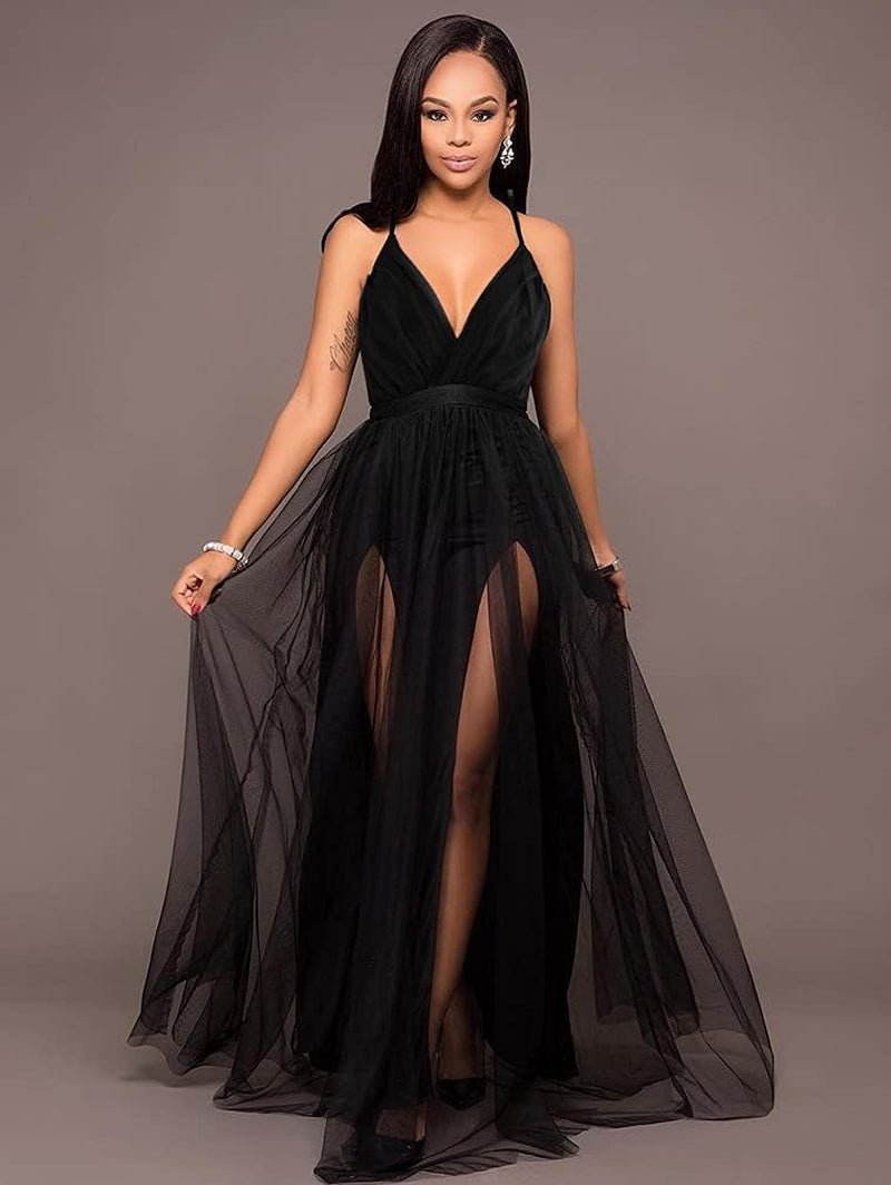 Womens Sexy Deep V Neck Split Cocktail Formal Prom Maxi Dress - Miki Guru Store US